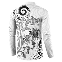 New Zealand Sea Animals with Maori Tribal Tattoo Button Sweatshirt White Color LT03 - Polynesian Pride