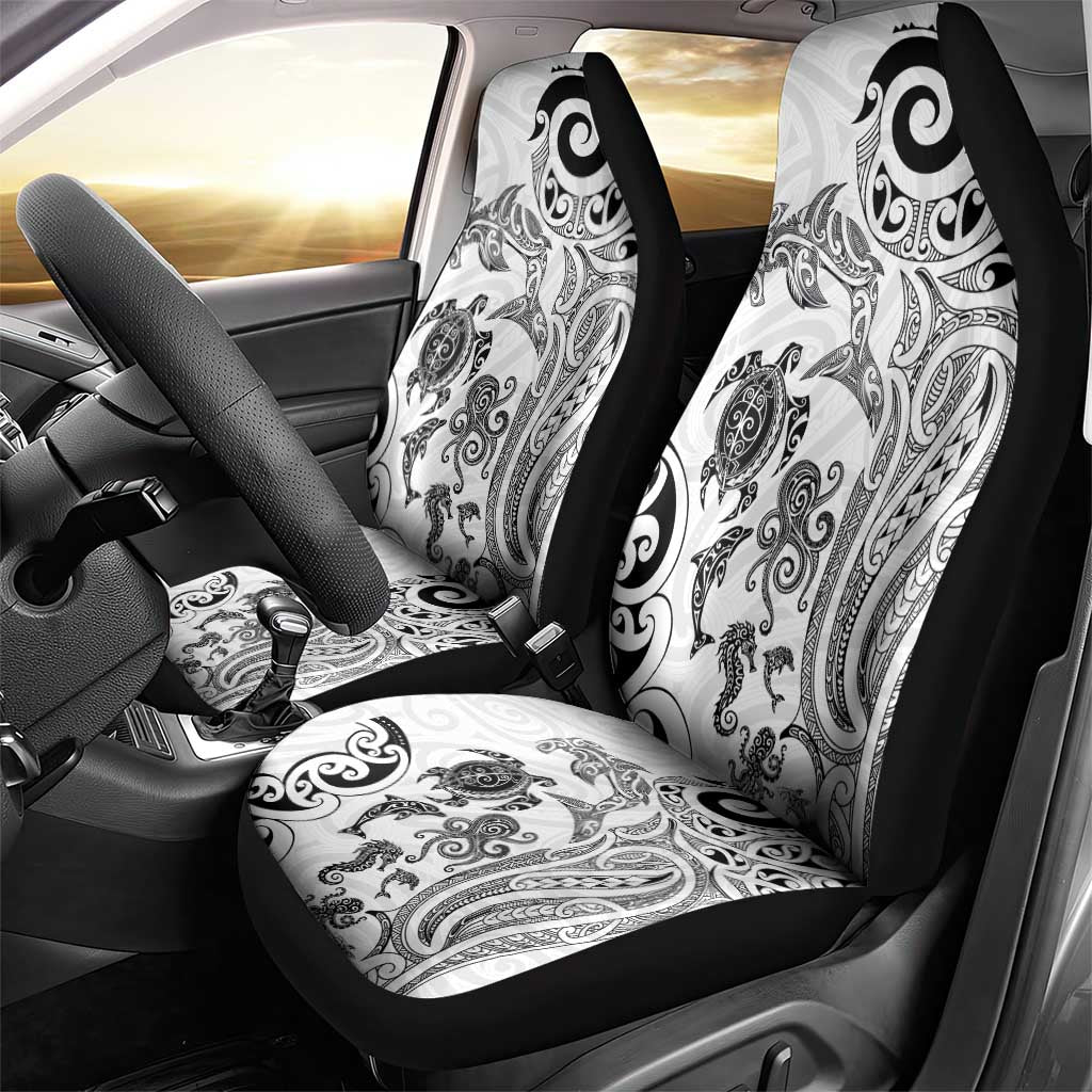 New Zealand Sea Animals with Maori Tribal Tattoo Car Seat Cover White Color LT03 - Polynesian Pride