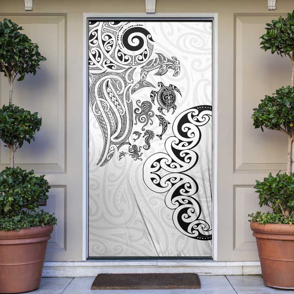 New Zealand Sea Animals with Maori Tribal Tattoo Door Cover White Color LT03 White - Polynesian Pride