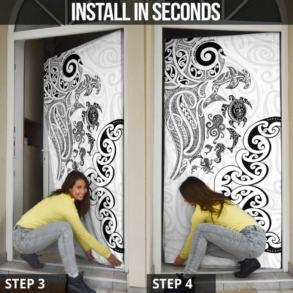 New Zealand Sea Animals with Maori Tribal Tattoo Door Cover White Color LT03 - Polynesian Pride