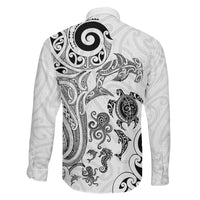 New Zealand Sea Animals with Maori Tribal Tattoo Family Matching Short Sleeve Bodycon Dress and Hawaiian Shirt White Color LT03 - Polynesian Pride