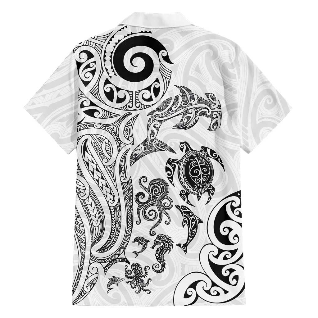 New Zealand Sea Animals with Maori Tribal Tattoo Family Matching Summer Maxi Dress and Hawaiian Shirt White Color LT03 - Polynesian Pride