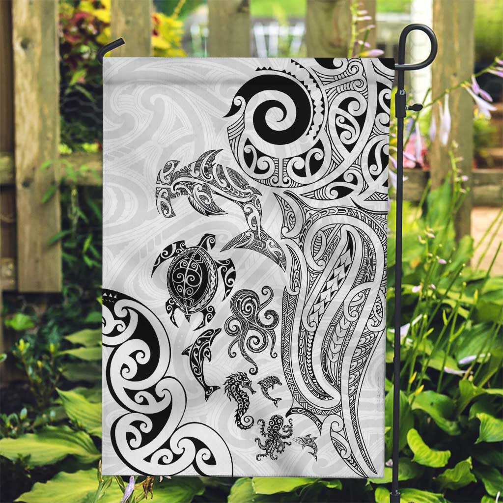New Zealand Sea Animals with Maori Tribal Tattoo Garden Flag White Color LT03 Garden Flag White - Polynesian Pride