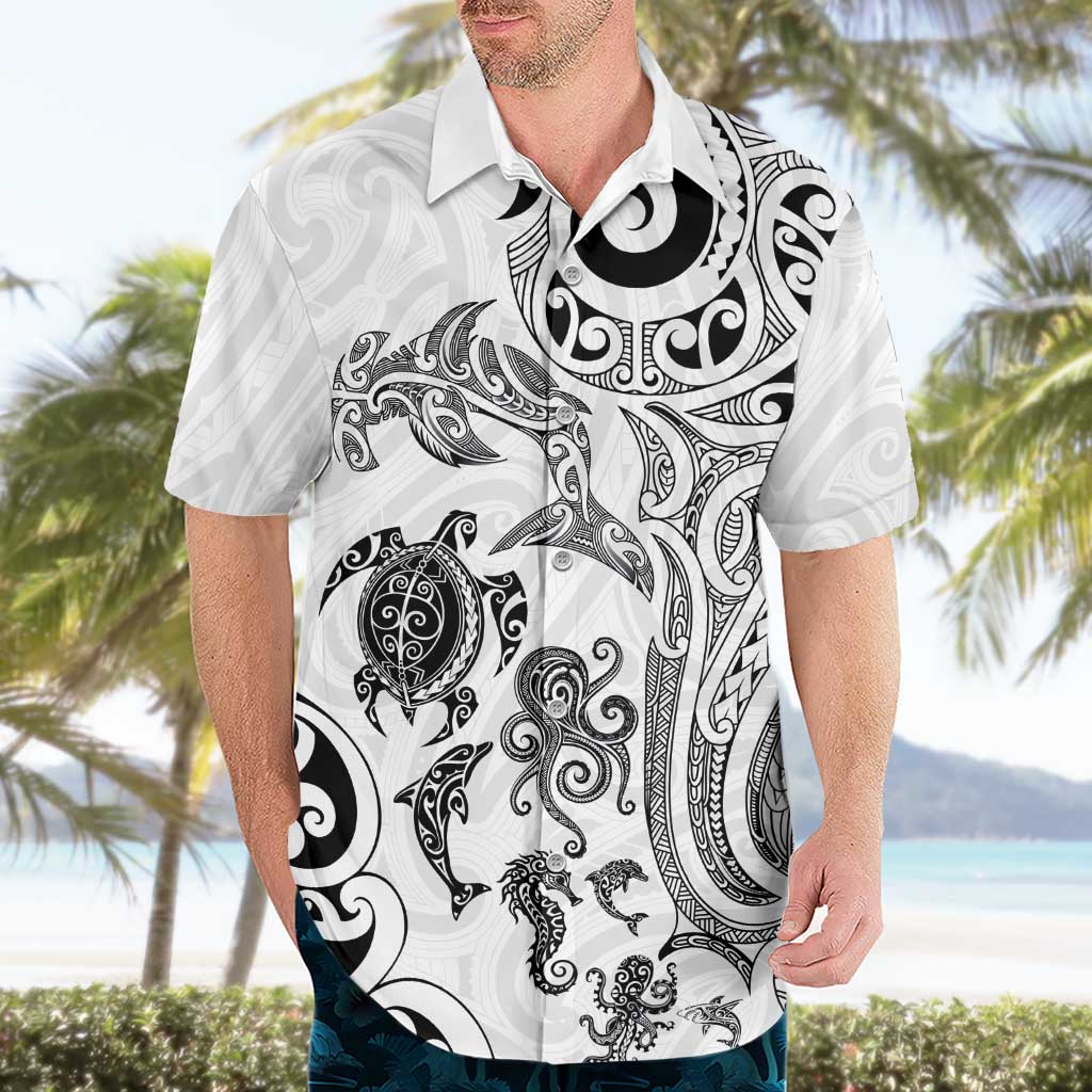 New Zealand Sea Animals with Maori Tribal Tattoo Hawaiian Shirt White Color LT03 - Polynesian Pride