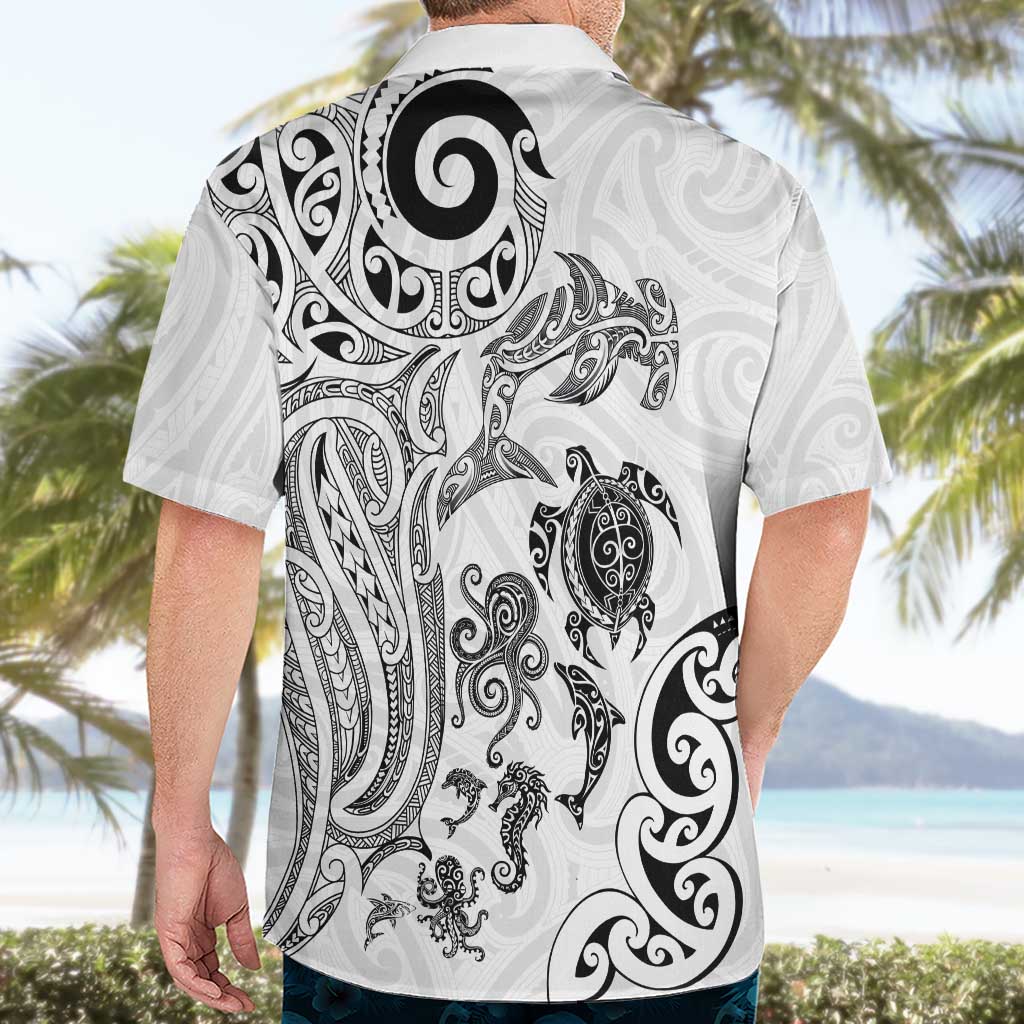 New Zealand Sea Animals with Maori Tribal Tattoo Hawaiian Shirt White Color LT03 - Polynesian Pride