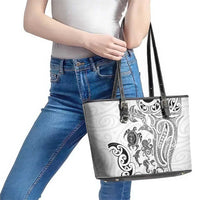 New Zealand Sea Animals with Maori Tribal Tattoo Leather Tote Bag White Color LT03 - Polynesian Pride