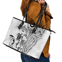 New Zealand Sea Animals with Maori Tribal Tattoo Leather Tote Bag White Color LT03 - Polynesian Pride