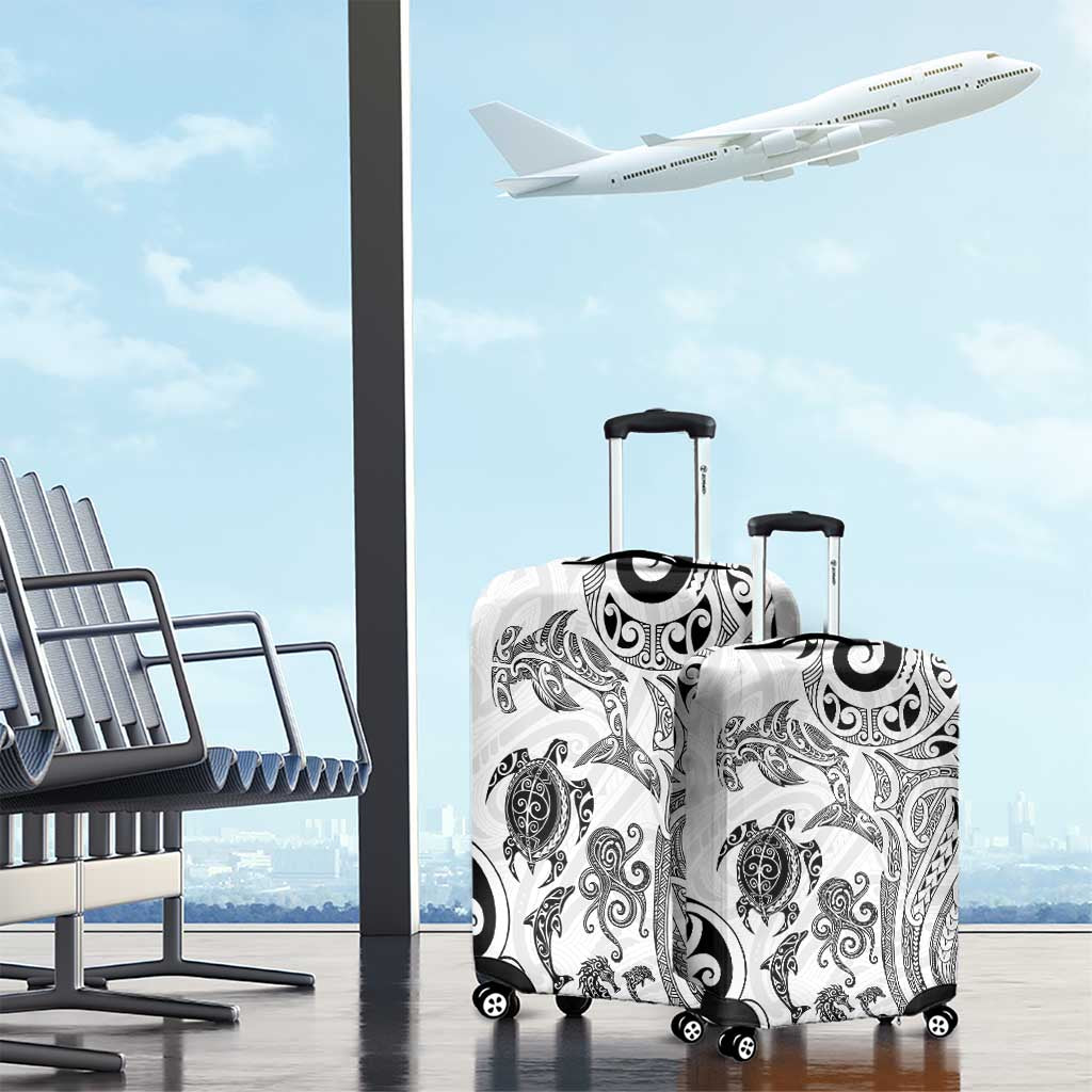 New Zealand Sea Animals with Maori Tribal Tattoo Luggage Cover White Color LT03 - Polynesian Pride