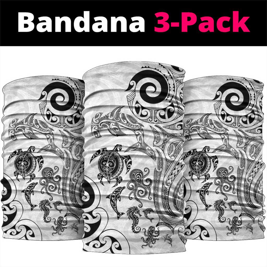New Zealand Sea Animals with Maori Tribal Tattoo Neck Gaiter White Color LT03 package One Size: 25*50cm White - Polynesian Pride