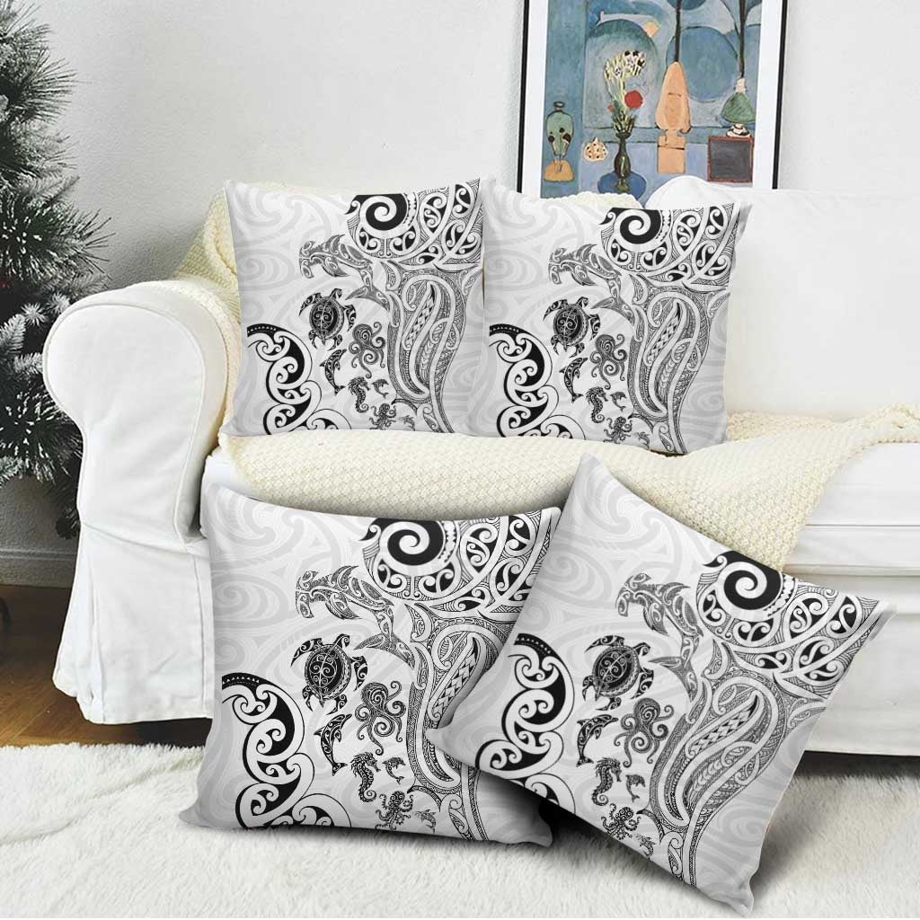 New Zealand Sea Animals with Maori Tribal Tattoo Pillow Cover White Color LT03 - Polynesian Pride