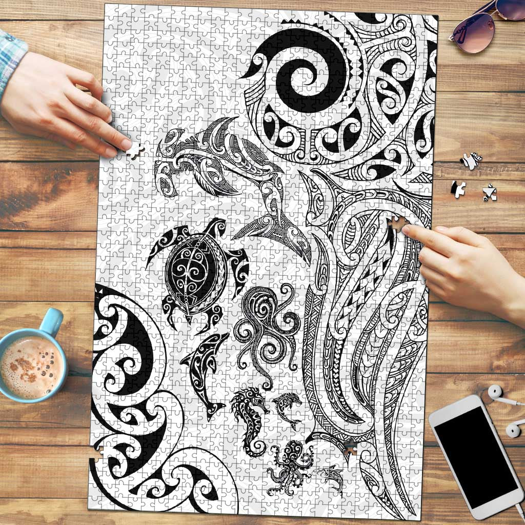 New Zealand Sea Animals with Maori Tribal Tattoo Puzzle White Color LT03 White - Polynesian Pride