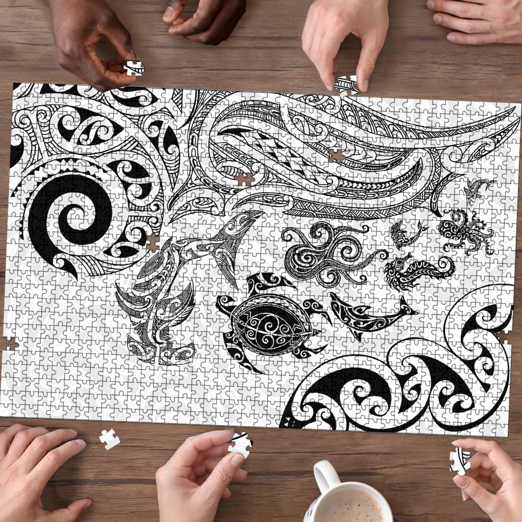 New Zealand Sea Animals with Maori Tribal Tattoo Puzzle White Color LT03 - Polynesian Pride