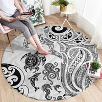 New Zealand Sea Animals with Maori Tribal Tattoo Round Carpet White Color LT03 - Polynesian Pride