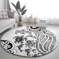 New Zealand Sea Animals with Maori Tribal Tattoo Round Carpet White Color LT03 - Polynesian Pride
