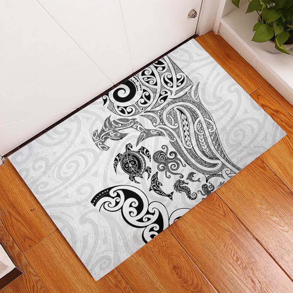 New Zealand Sea Animals with Maori Tribal Tattoo Rubber Doormat White Color LT03 - Polynesian Pride