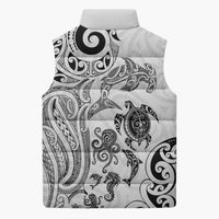 New Zealand Sea Animals with Maori Tribal Tattoo Sleeveless Puffer Jacket White Color LT03 - Polynesian Pride
