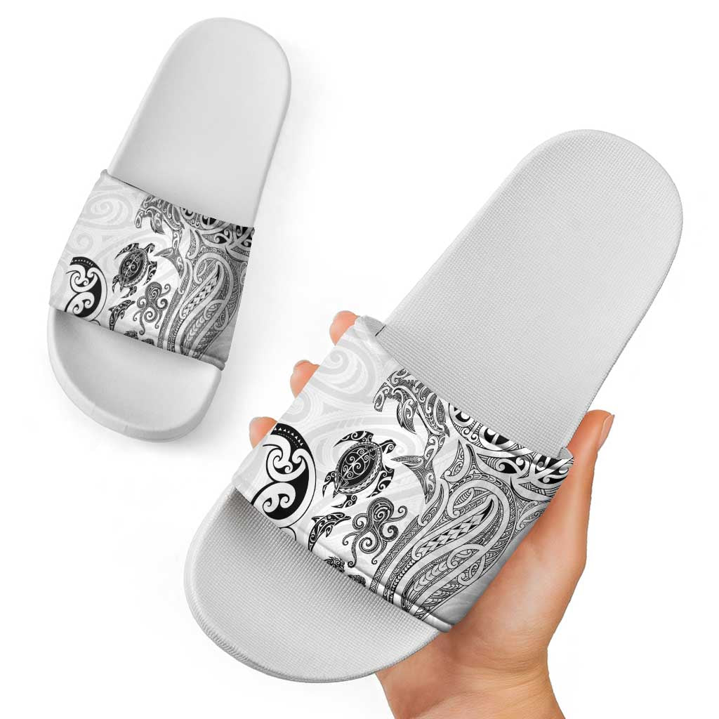 New Zealand Sea Animals with Maori Tribal Tattoo Slide Sandals White Color LT03 - Polynesian Pride