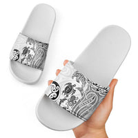 New Zealand Sea Animals with Maori Tribal Tattoo Slide Sandals White Color LT03 - Polynesian Pride
