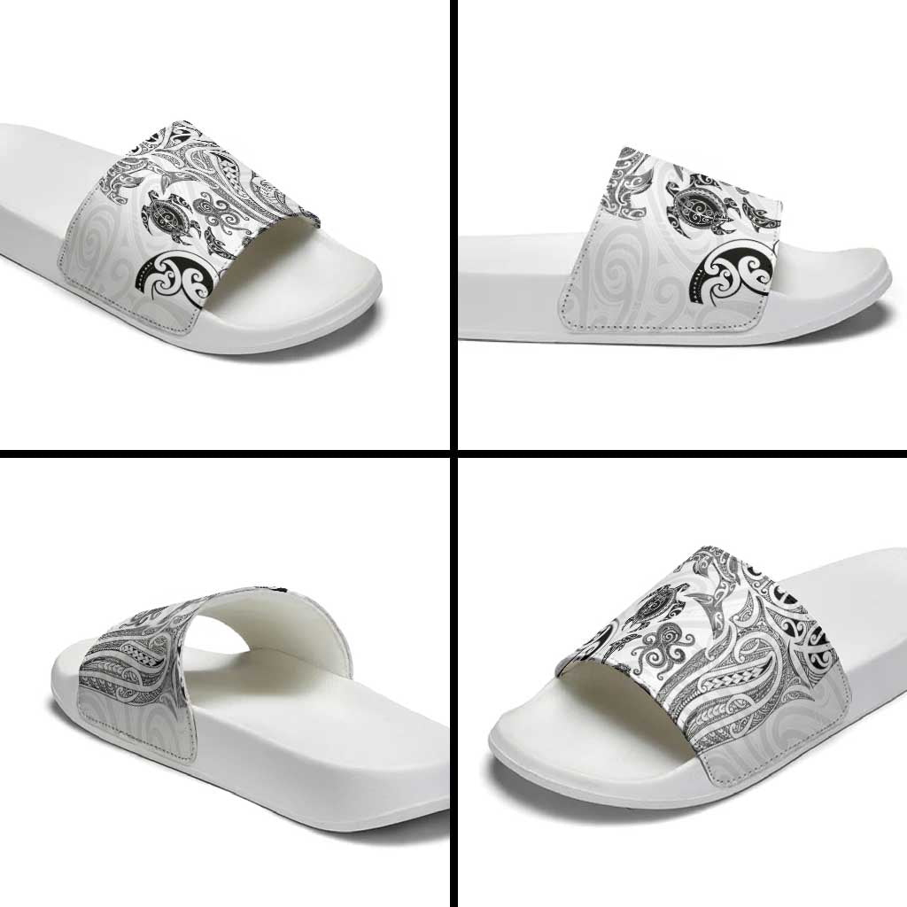 New Zealand Sea Animals with Maori Tribal Tattoo Slide Sandals White Color LT03 - Polynesian Pride