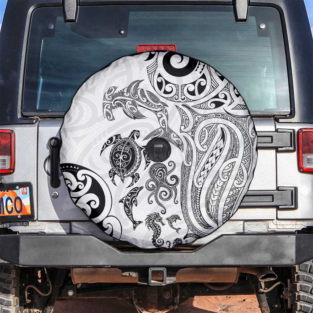 New Zealand Sea Animals with Maori Tribal Tattoo Spare Tire Cover White Color LT03 White - Polynesian Pride