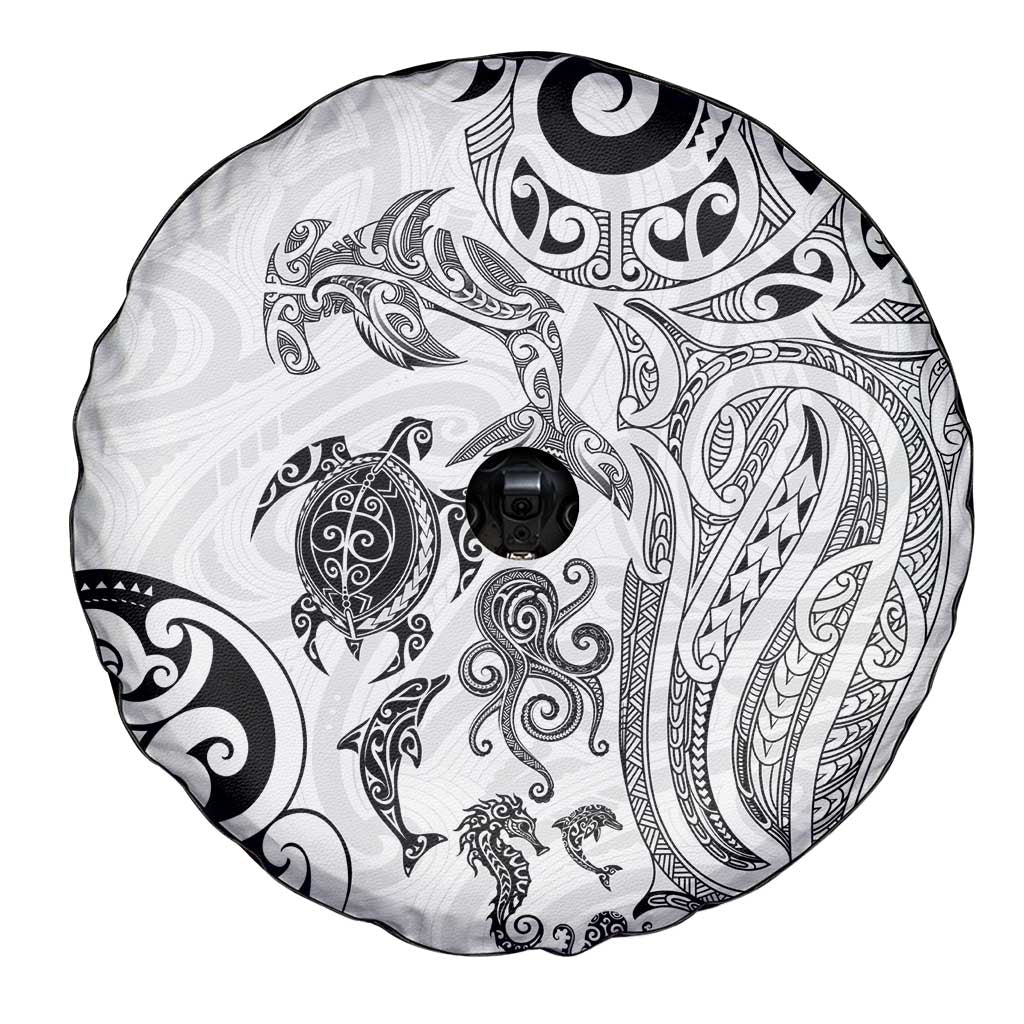 New Zealand Sea Animals with Maori Tribal Tattoo Spare Tire Cover White Color LT03 - Polynesian Pride