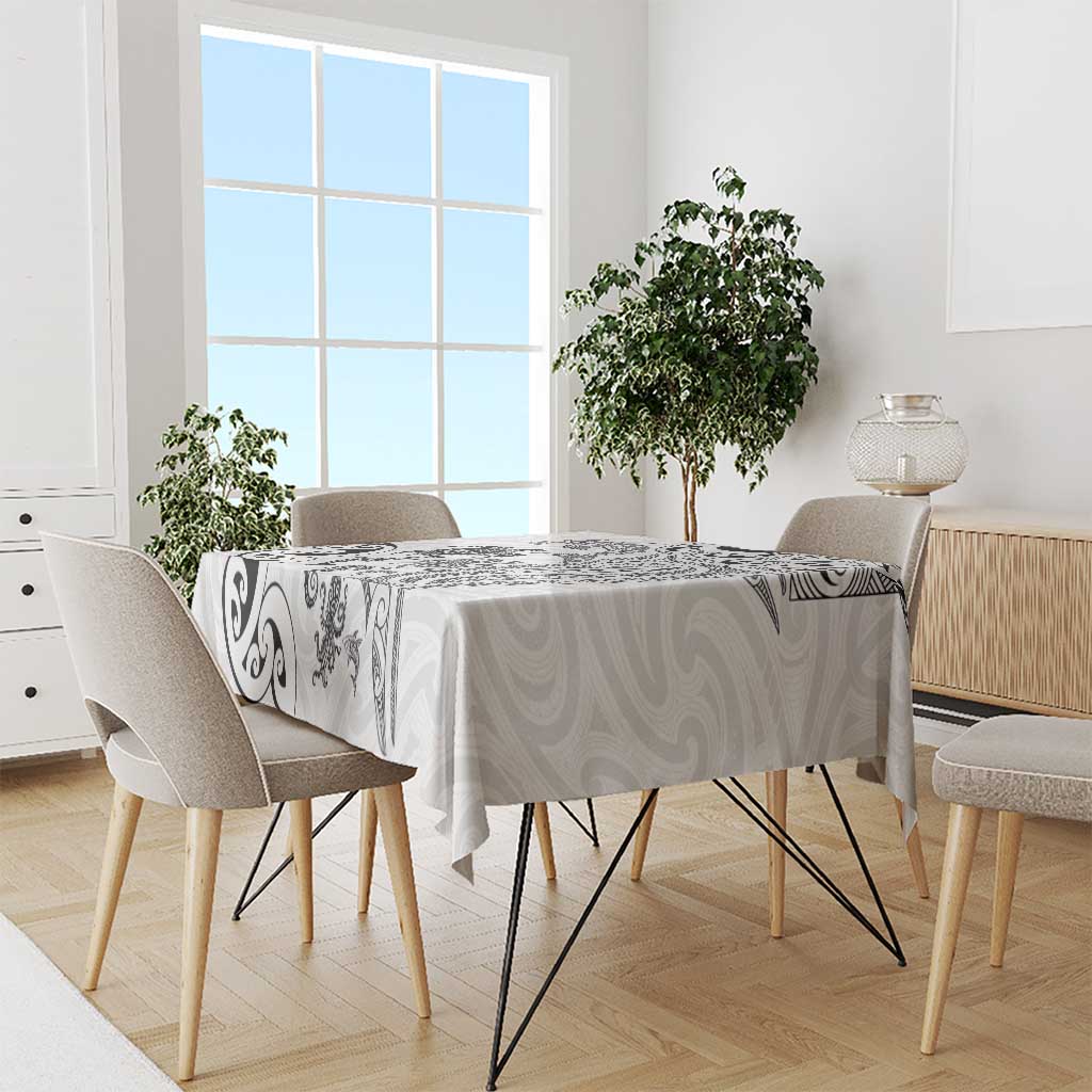 New Zealand Sea Animals with Maori Tribal Tattoo Tablecloth White Color LT03 - Polynesian Pride