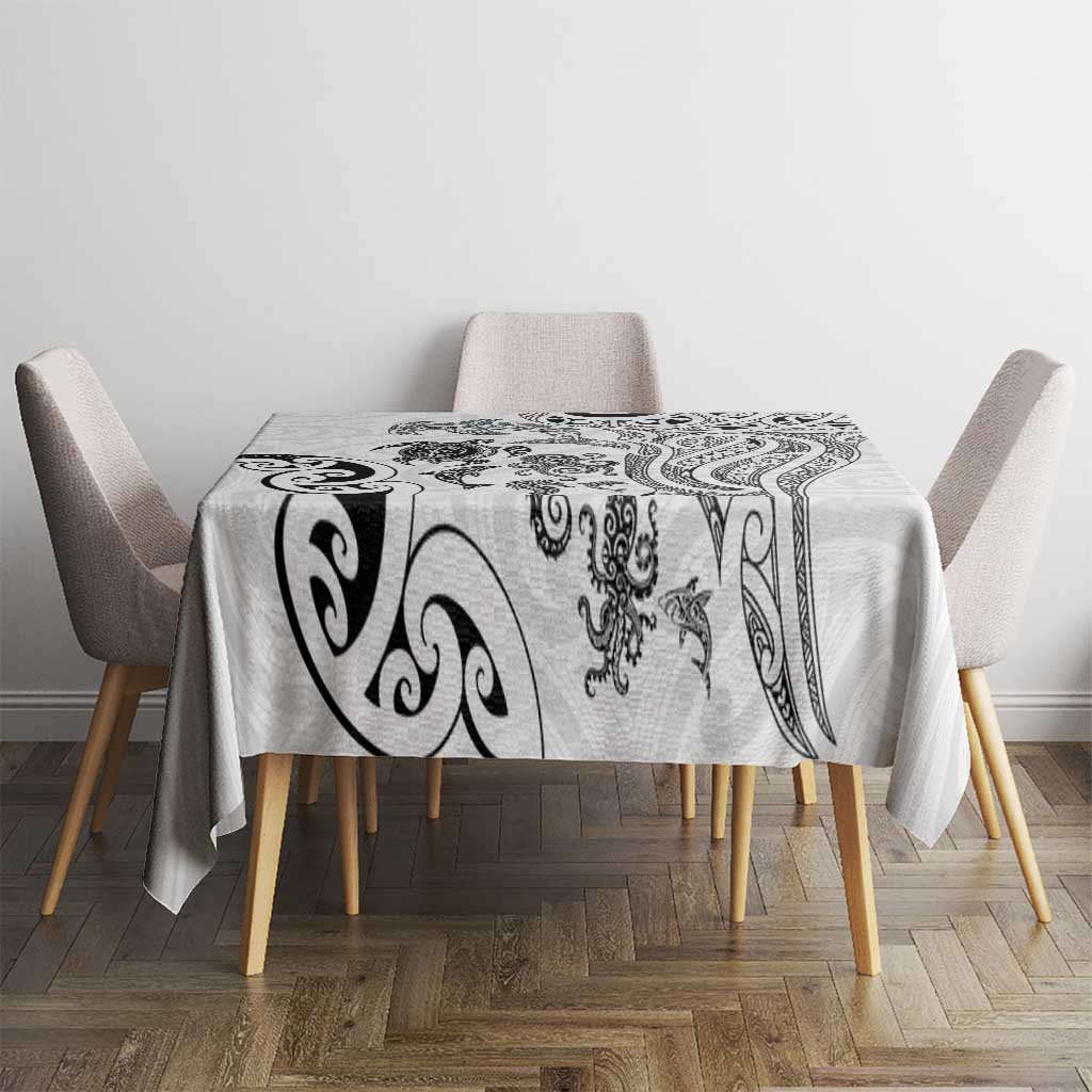 New Zealand Sea Animals with Maori Tribal Tattoo Tablecloth White Color LT03 - Polynesian Pride