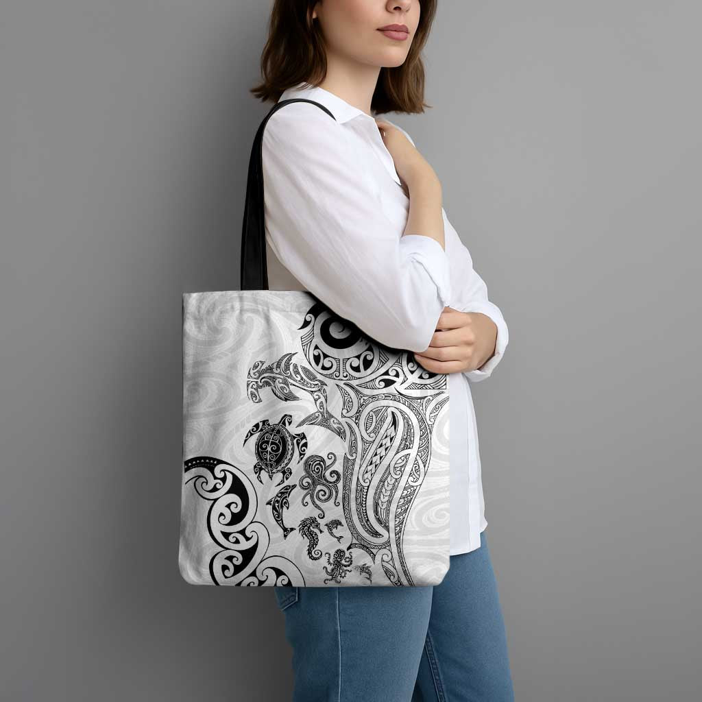 New Zealand Sea Animals with Maori Tribal Tattoo Tote Bag White Color LT03 - Polynesian Pride