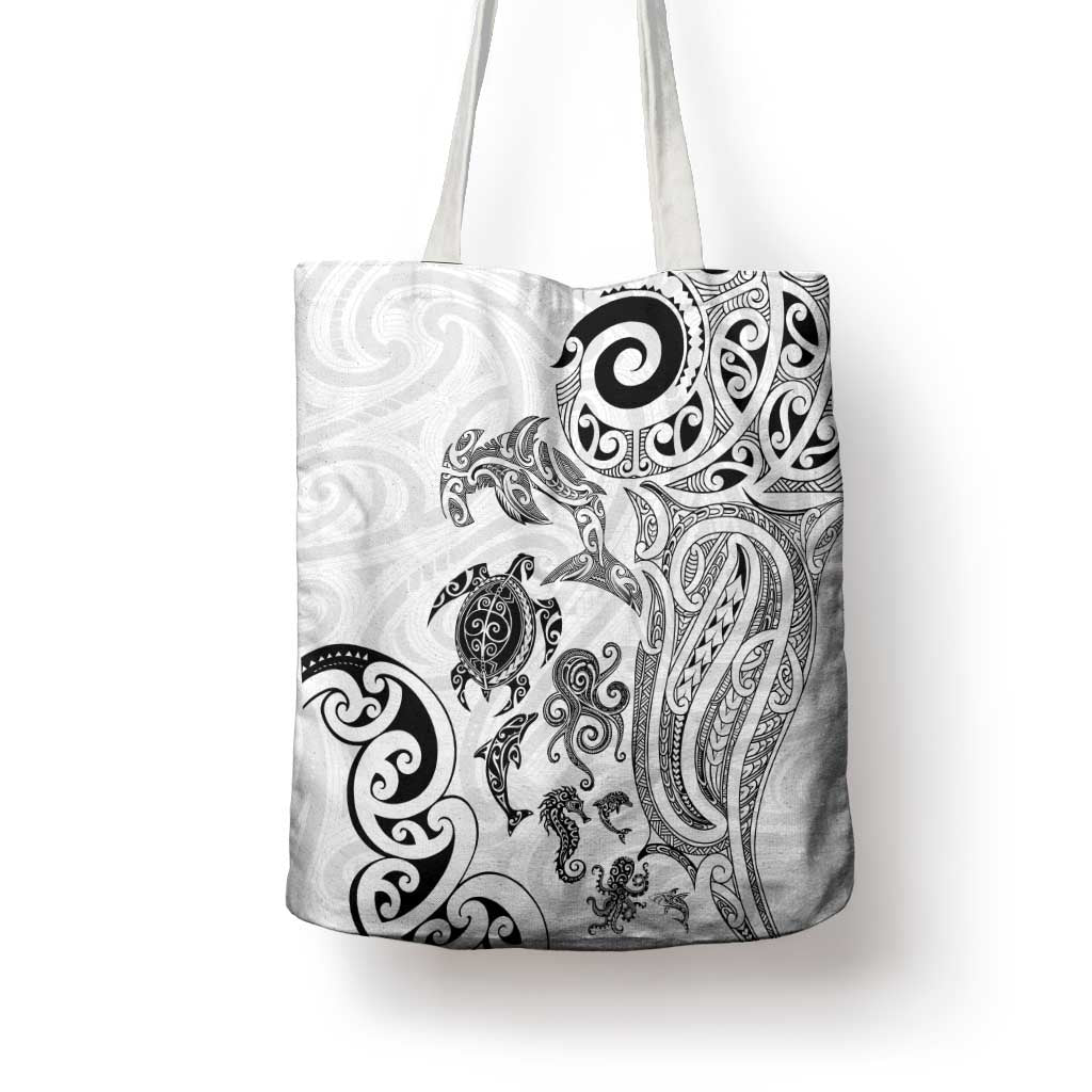 New Zealand Sea Animals with Maori Tribal Tattoo Tote Bag White Color LT03 - Polynesian Pride
