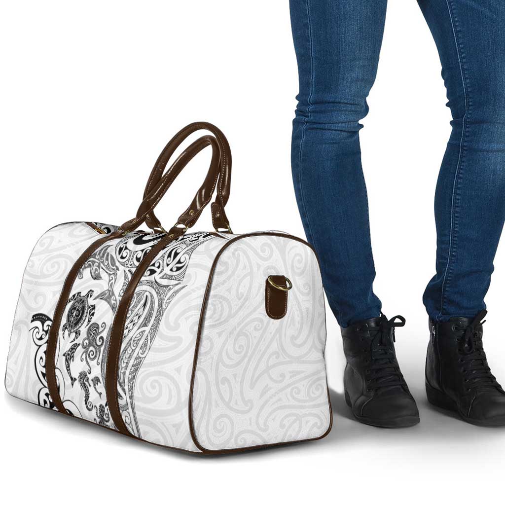 New Zealand Sea Animals with Maori Tribal Tattoo Travel Bag White Color LT03 - Polynesian Pride