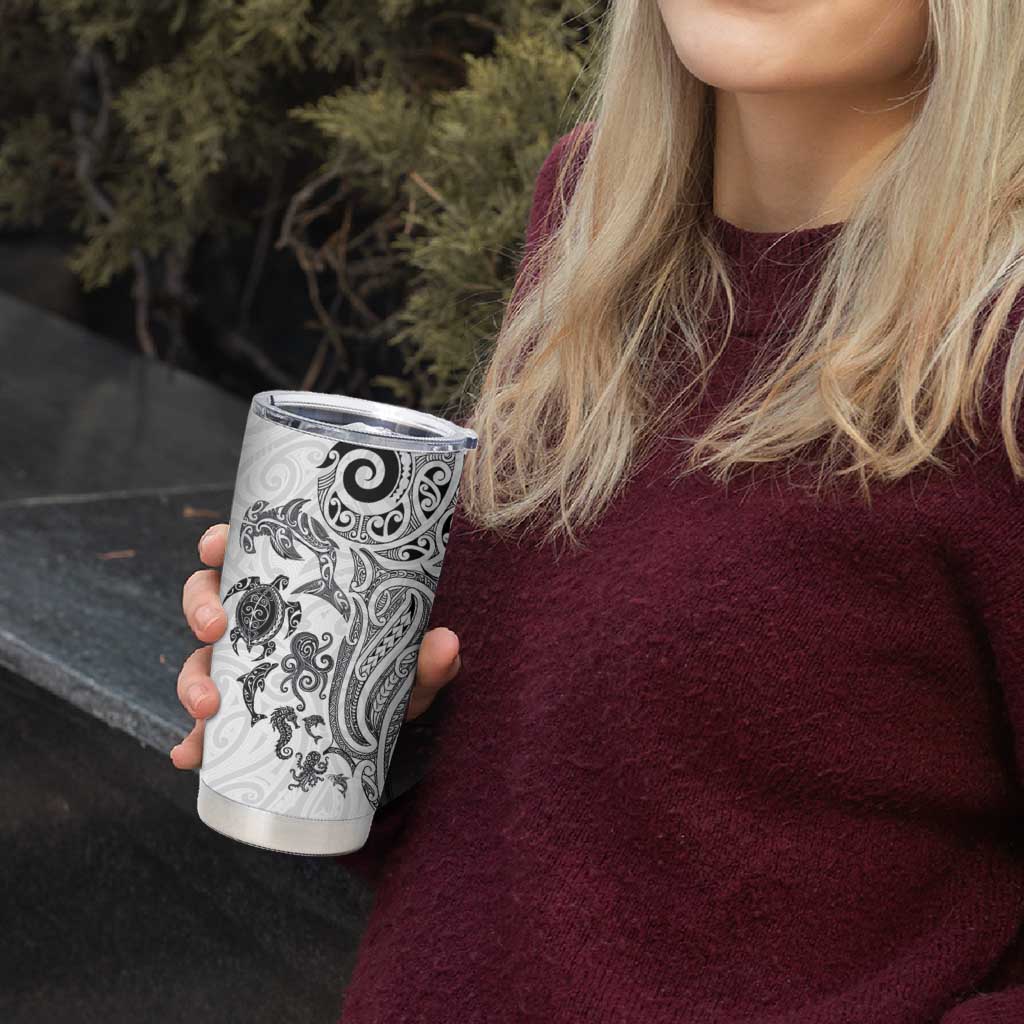 New Zealand Sea Animals with Maori Tribal Tattoo Tumbler Cup White Color LT03 - Polynesian Pride