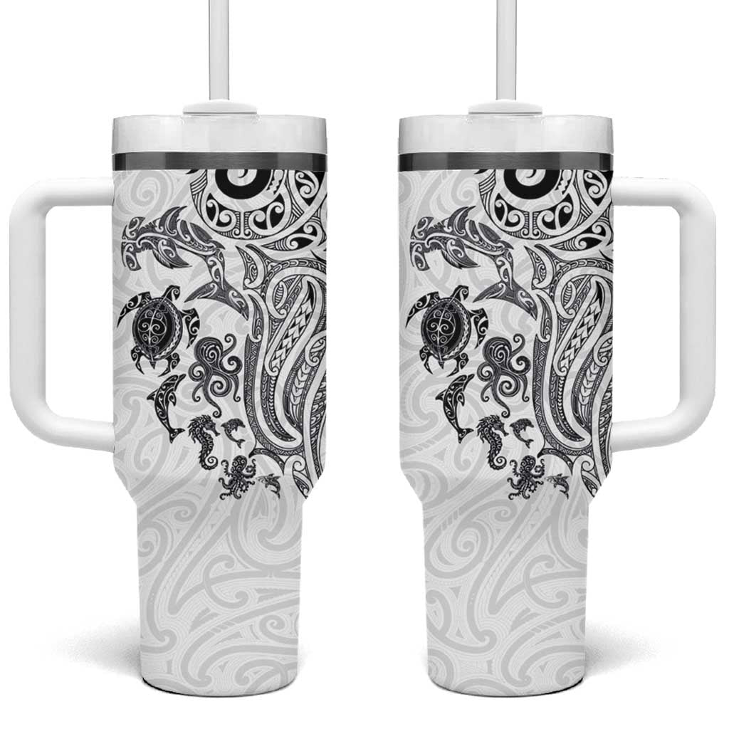 New Zealand Sea Animals with Maori Tribal Tattoo Tumbler With Handle White Color LT03 One Size: 40 oz White - Polynesian Pride