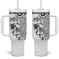 New Zealand Sea Animals with Maori Tribal Tattoo Tumbler With Handle White Color LT03 One Size: 40 oz White - Polynesian Pride
