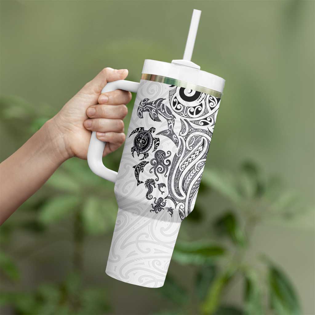 New Zealand Sea Animals with Maori Tribal Tattoo Tumbler With Handle White Color LT03 - Polynesian Pride