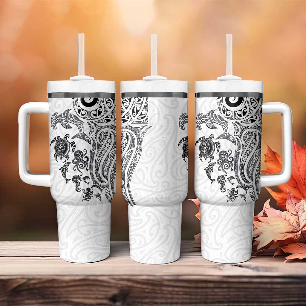 New Zealand Sea Animals with Maori Tribal Tattoo Tumbler With Handle White Color LT03 - Polynesian Pride