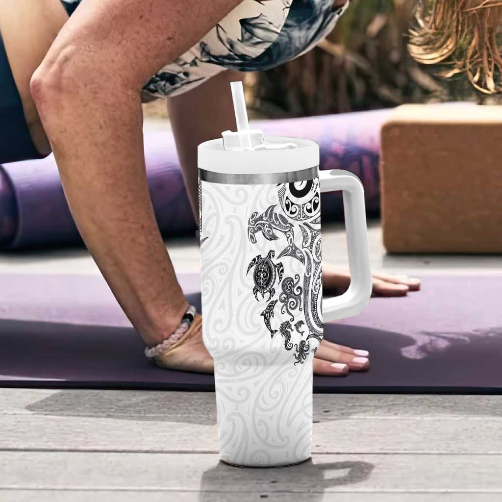 New Zealand Sea Animals with Maori Tribal Tattoo Tumbler With Handle White Color LT03 - Polynesian Pride