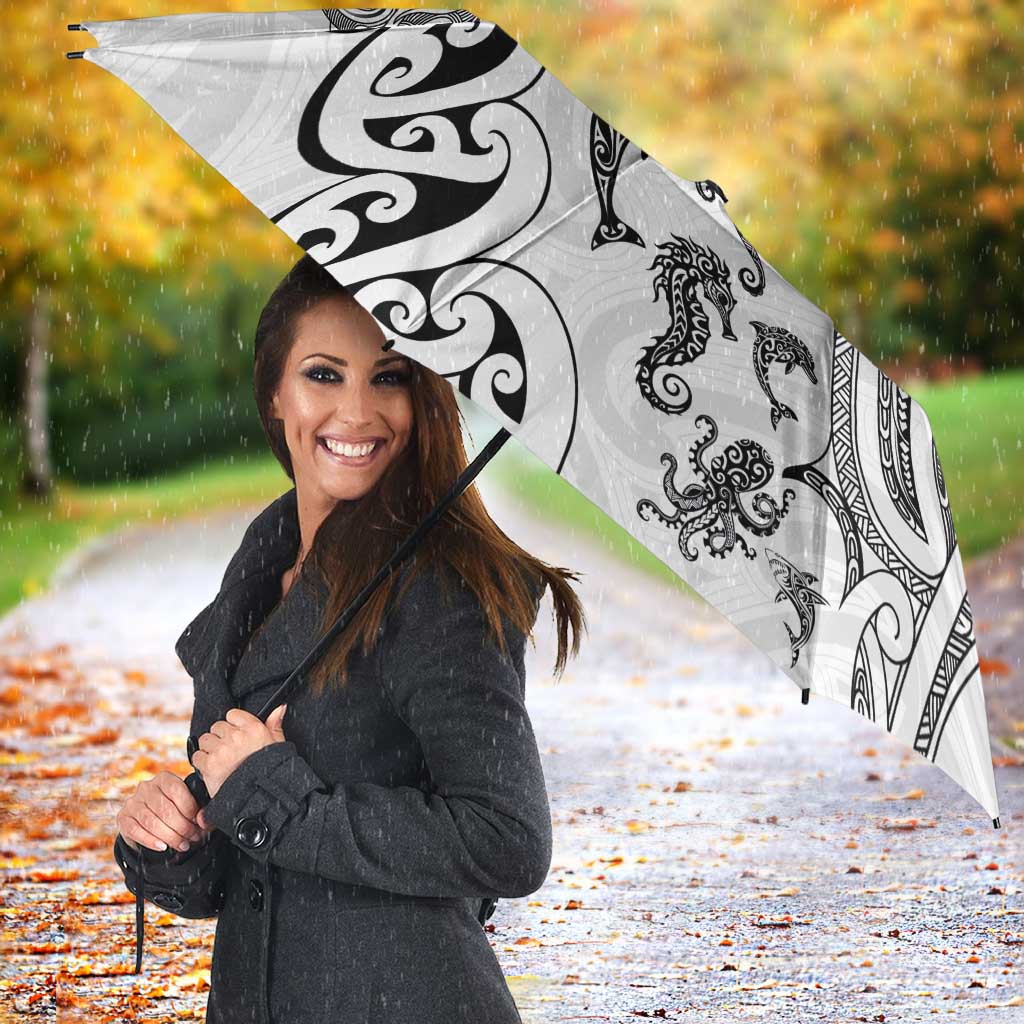 New Zealand Sea Animals with Maori Tribal Tattoo Umbrella White Color LT03 - Polynesian Pride