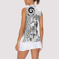 New Zealand Sea Animals with Maori Tribal Tattoo Women Sleeveless Polo Shirt White Color LT03 - Polynesian Pride