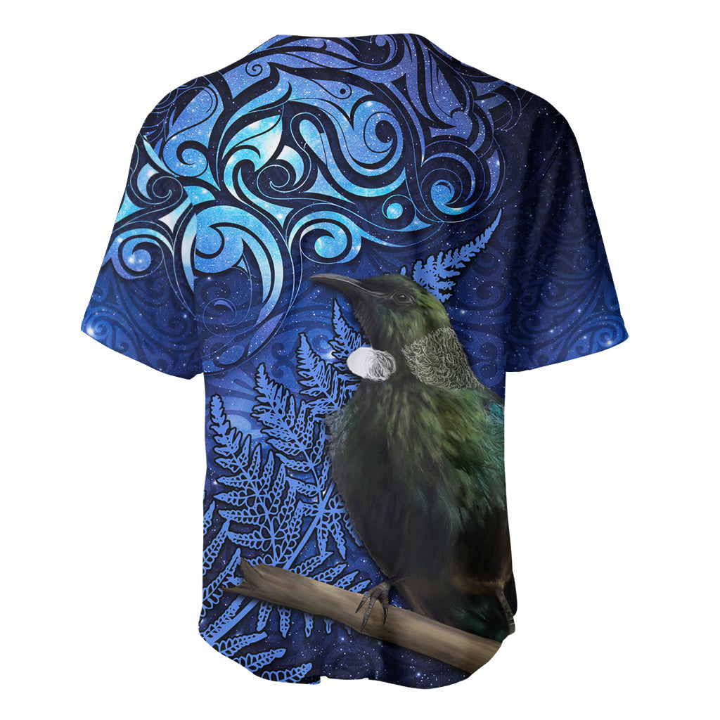 New Zealand Tui Bird Matariki Baseball Jersey Maori New Year with Galaxy Fern LT03 - Polynesian Pride