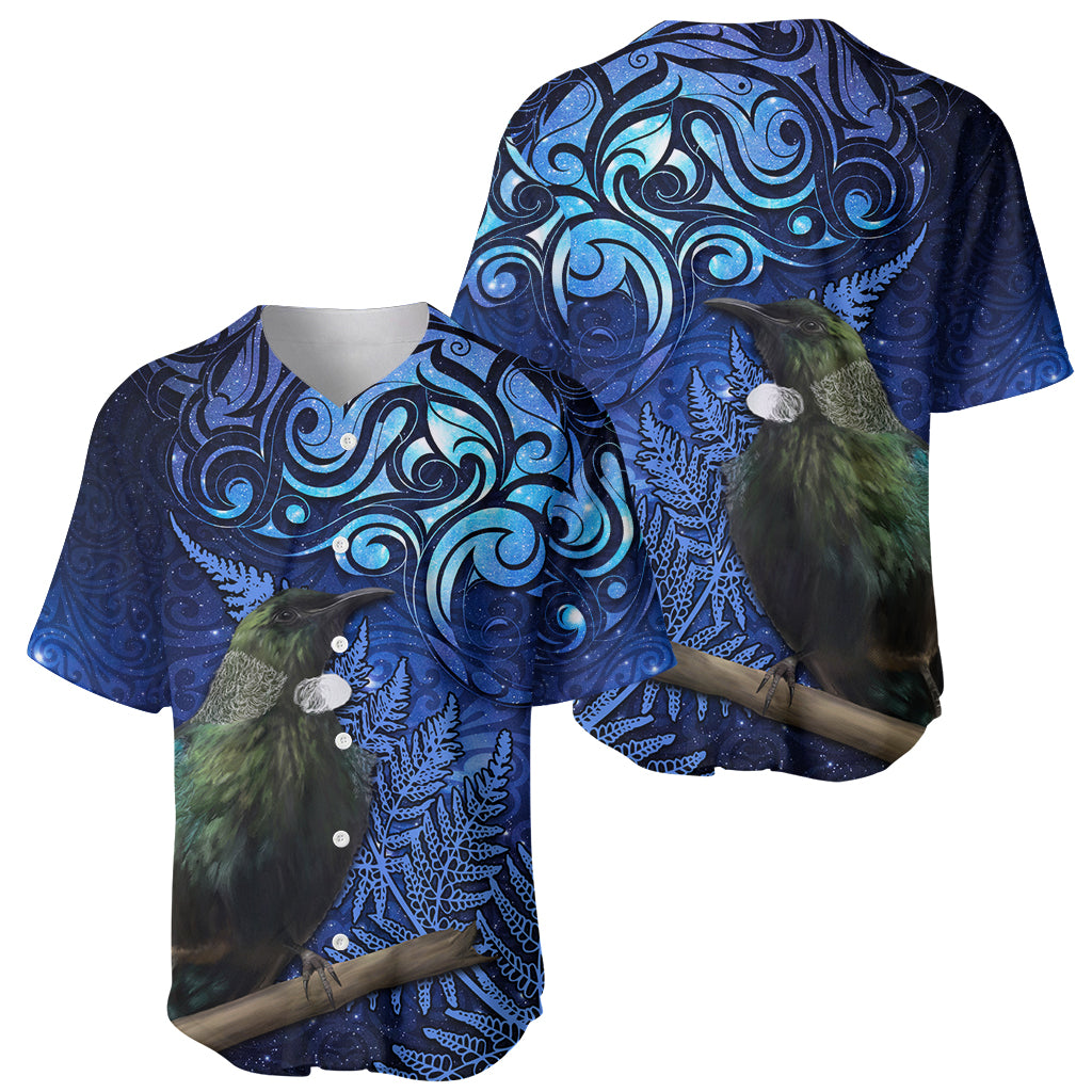 New Zealand Tui Bird Matariki Baseball Jersey Maori New Year with Galaxy Fern LT03 - Polynesian Pride