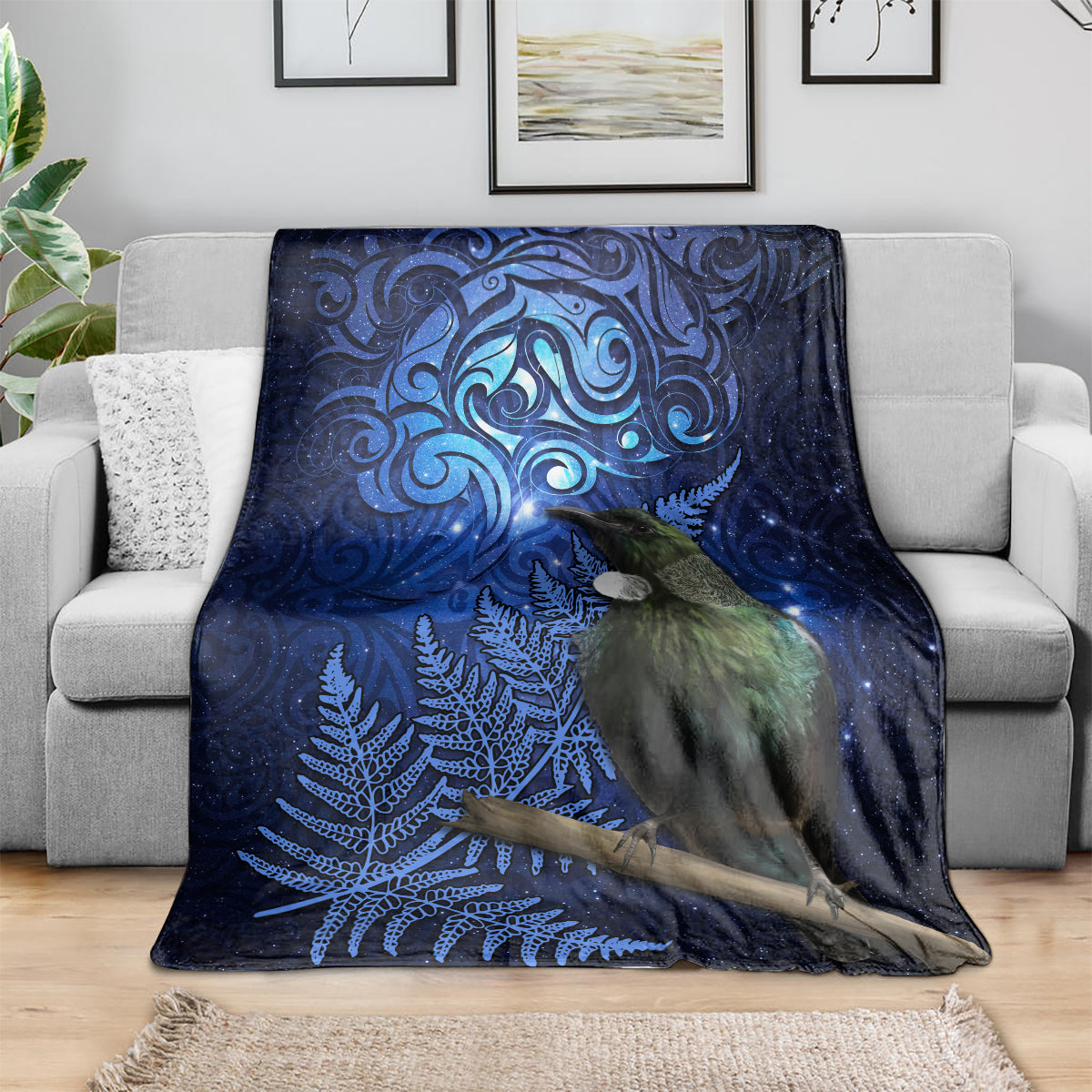 New Zealand Tui Bird Matariki Blanket Maori New Year with Galaxy Fern LT03 - Polynesian Pride