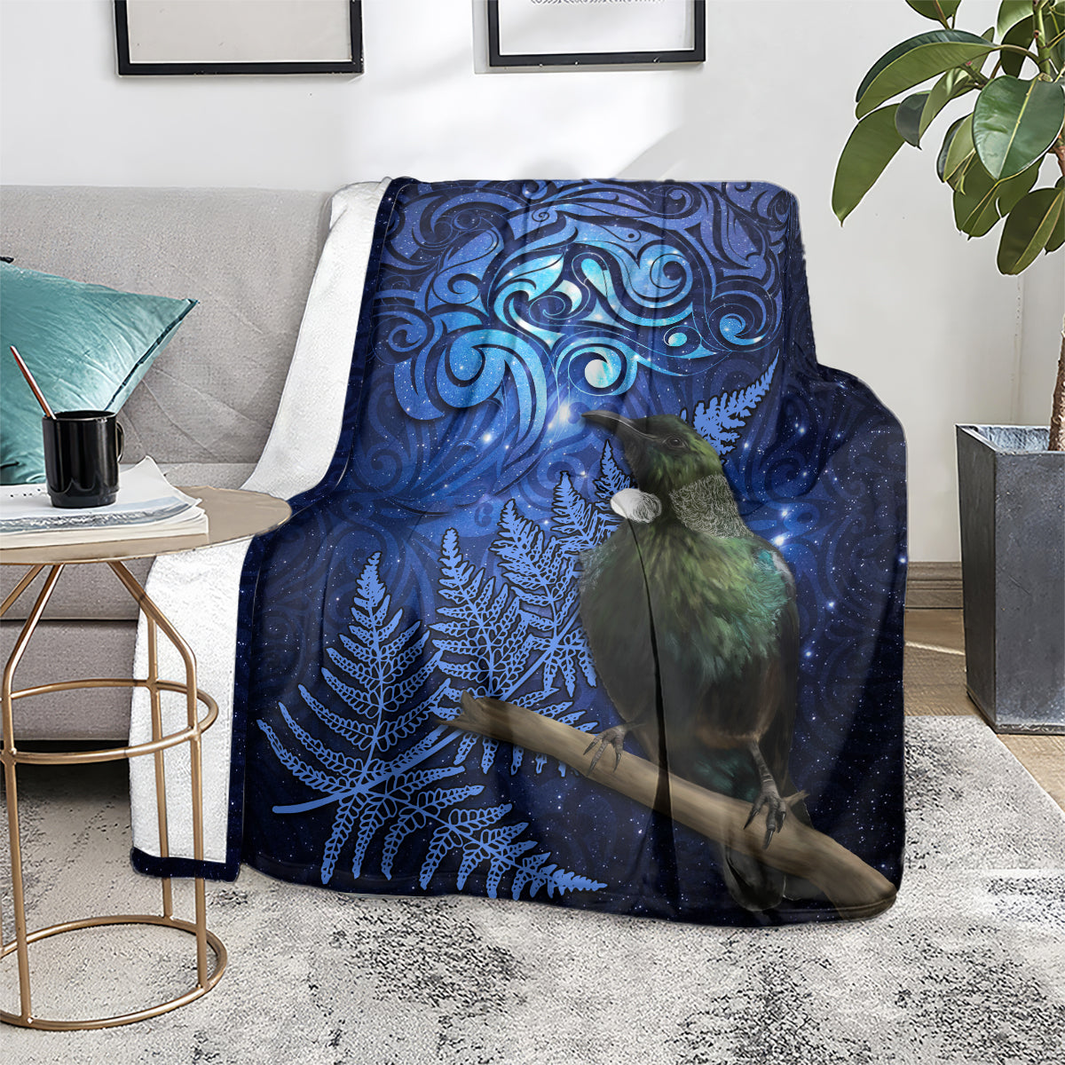 New Zealand Tui Bird Matariki Blanket Maori New Year with Galaxy Fern LT03 - Polynesian Pride