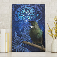 New Zealand Tui Bird Matariki Canvas Wall Art Maori New Year with Galaxy Fern LT03 Without Frame Blue - Polynesian Pride