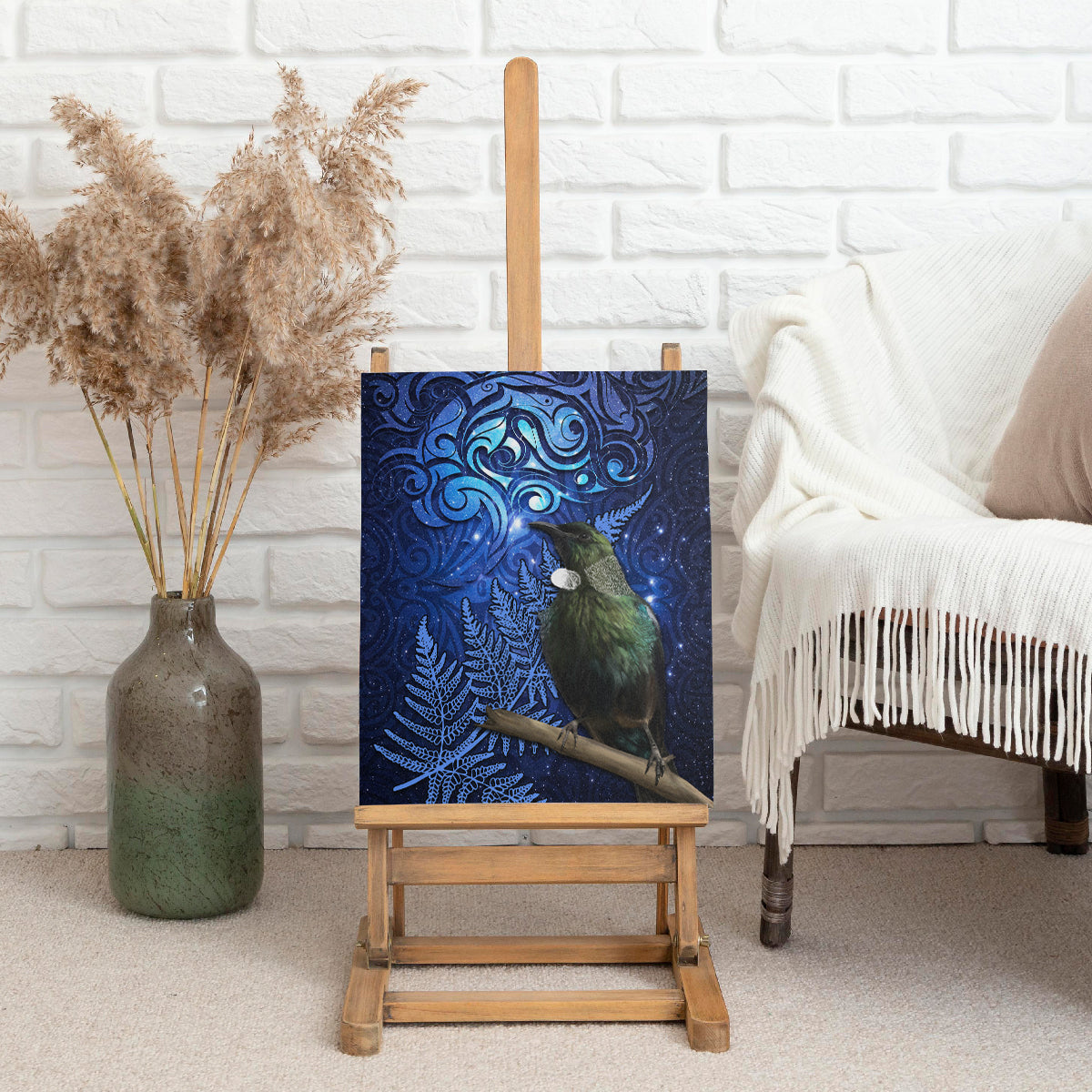 New Zealand Tui Bird Matariki Canvas Wall Art Maori New Year with Galaxy Fern LT03 - Polynesian Pride