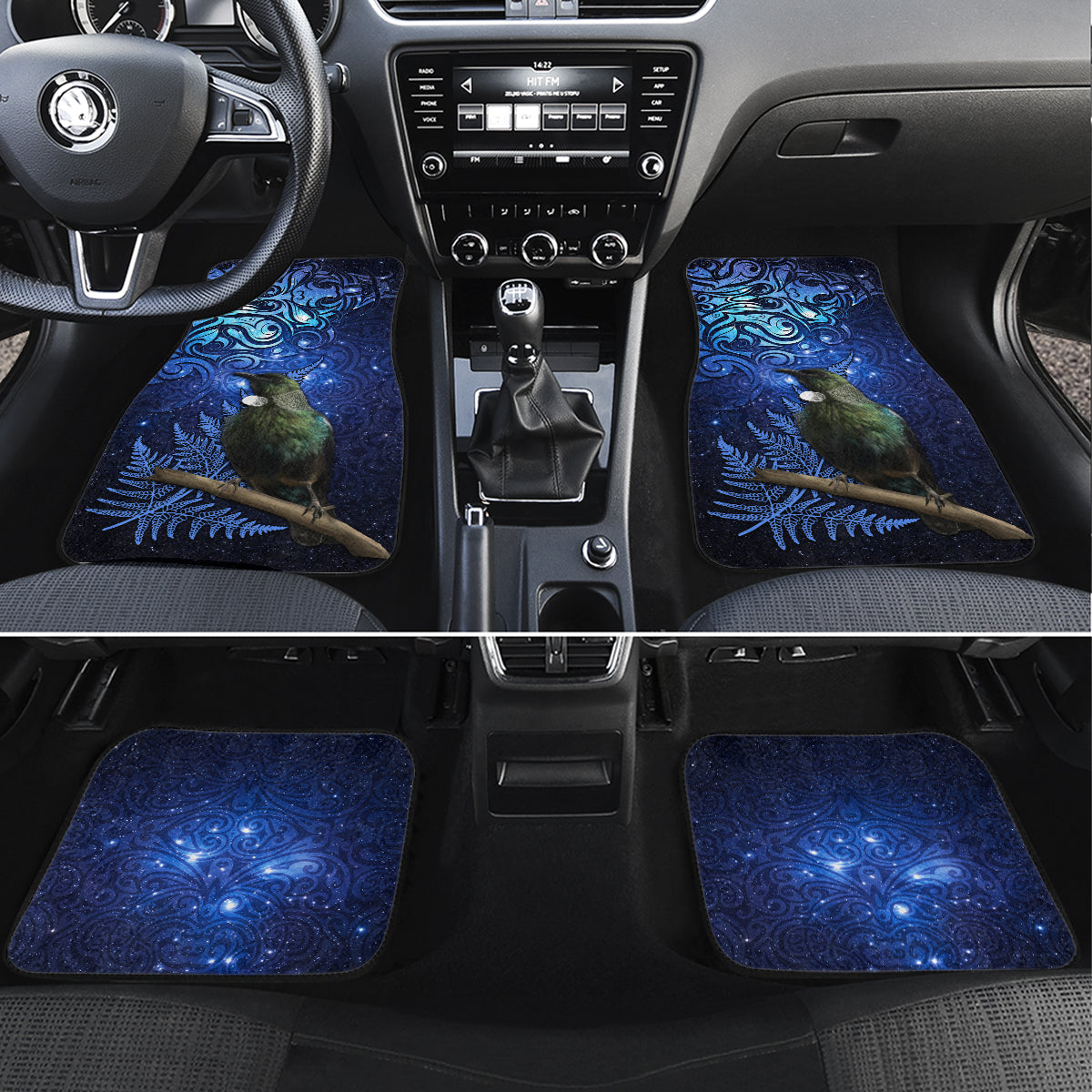 New Zealand Tui Bird Matariki Car Mats Maori New Year with Galaxy Fern LT03 Set 4pcs Blue - Polynesian Pride