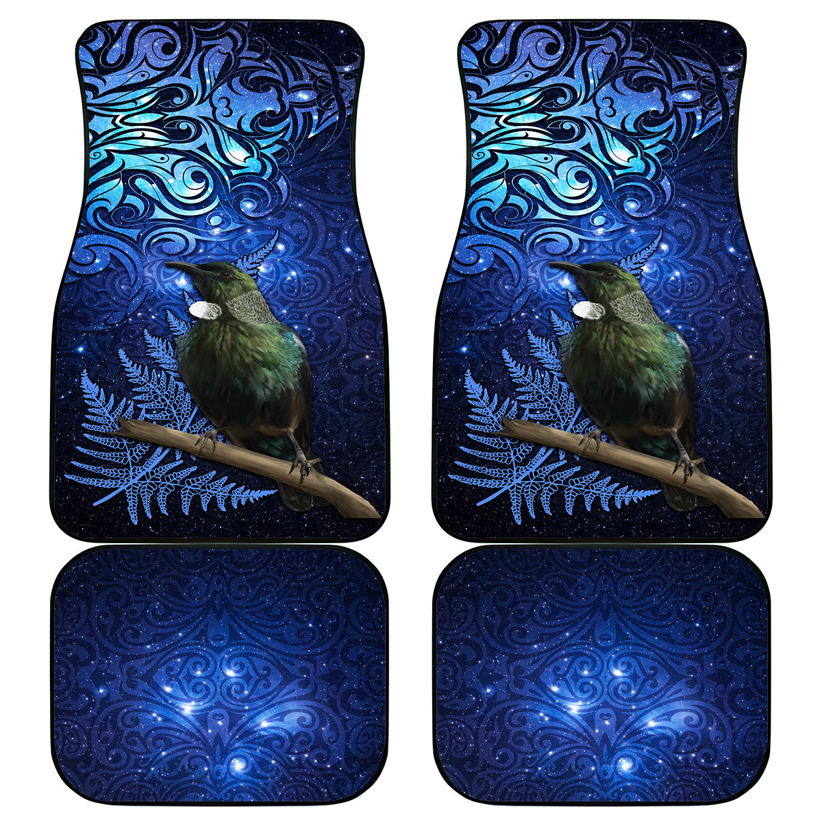 New Zealand Tui Bird Matariki Car Mats Maori New Year with Galaxy Fern LT03 - Polynesian Pride