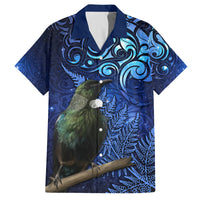 New Zealand Tui Bird Matariki Family Matching Summer Maxi Dress and Hawaiian Shirt Maori New Year with Galaxy Fern LT03 Dad's Shirt - Short Sleeve Blue - Polynesian Pride