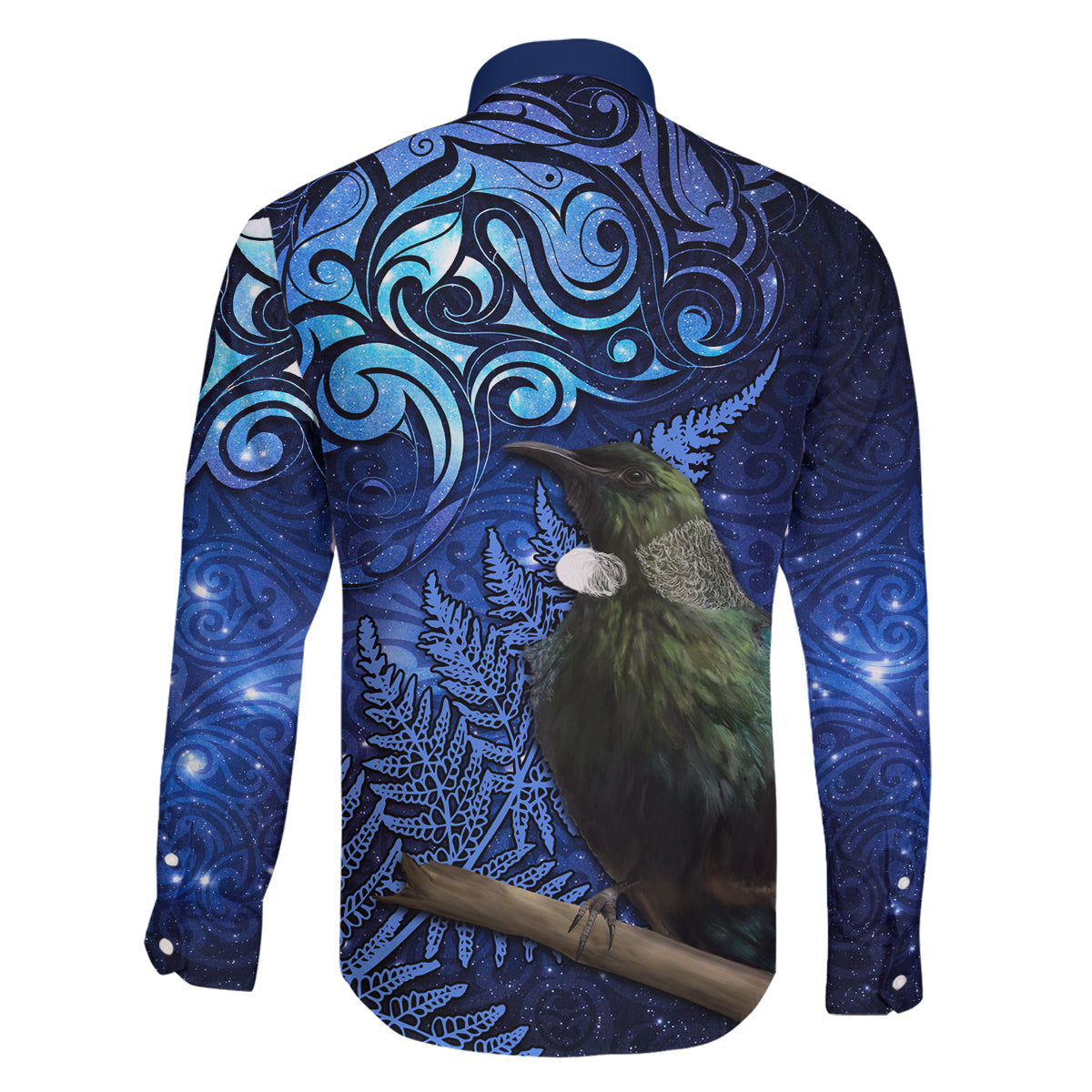 New Zealand Tui Bird Matariki Family Matching Summer Maxi Dress and Hawaiian Shirt Maori New Year with Galaxy Fern LT03 - Polynesian Pride