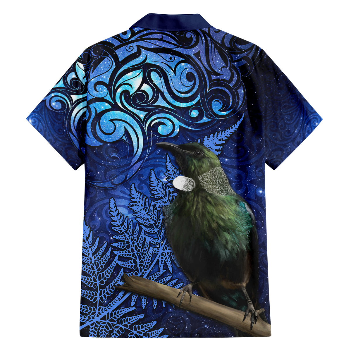 New Zealand Tui Bird Matariki Family Matching Tank Maxi Dress and Hawaiian Shirt Maori New Year with Galaxy Fern LT03 - Polynesian Pride