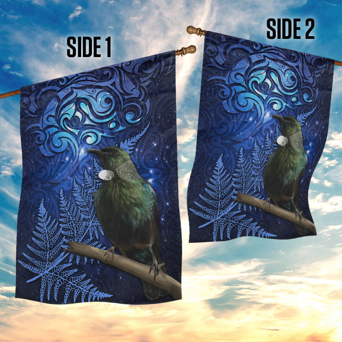 New Zealand Tui Bird Matariki Garden Flag Maori New Year with Galaxy Fern LT03 - Polynesian Pride